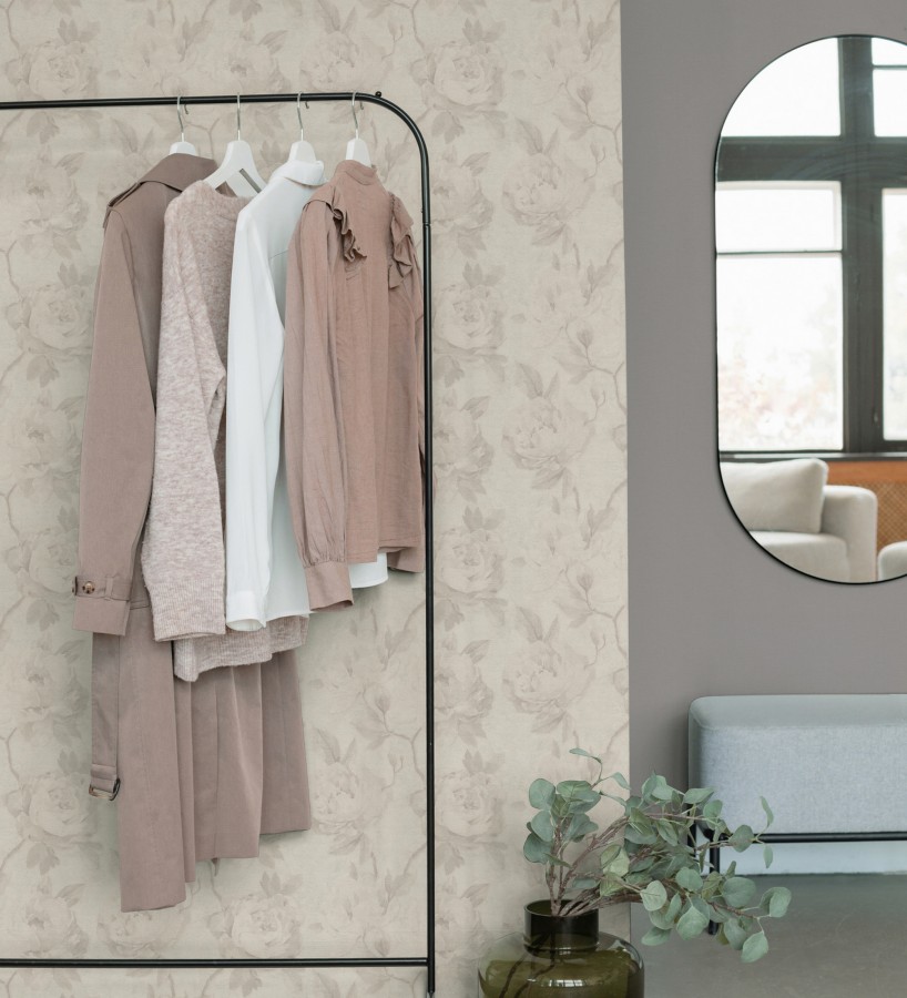 Papel pintado de peonías óleo vintage refinado fondo blanco roto  Florence Graceful 684984