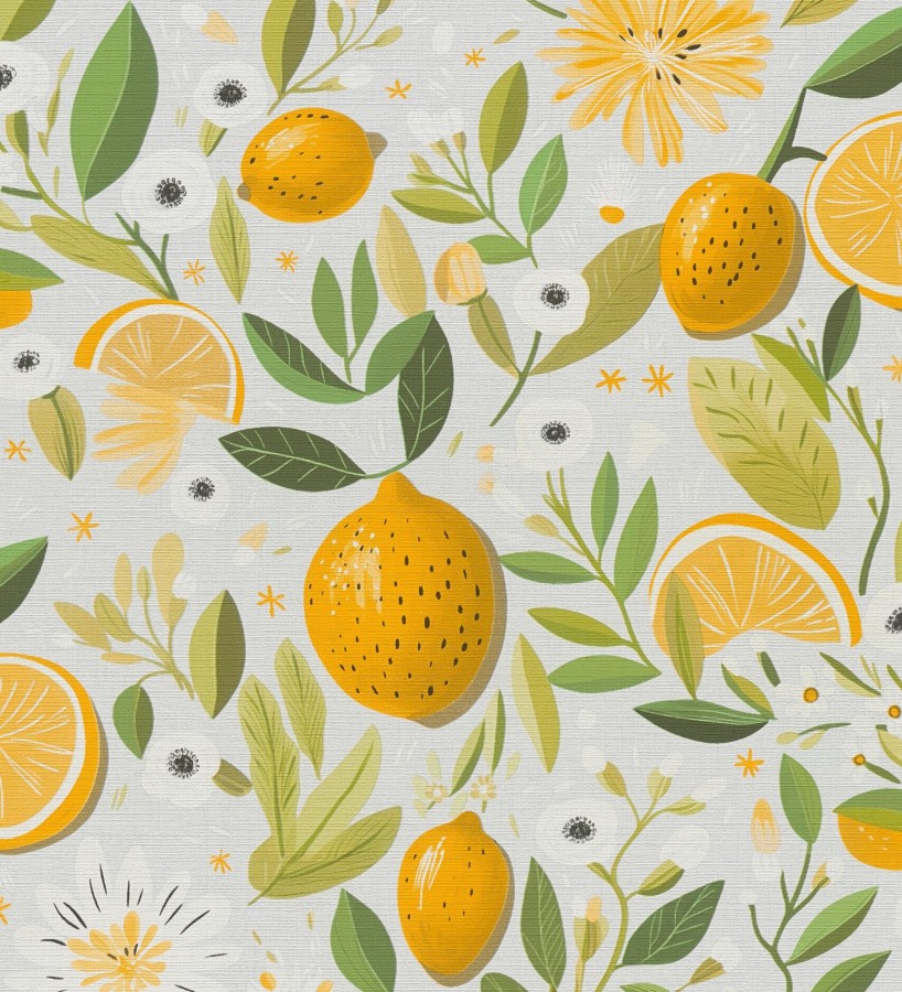 Papel pintado limones estilo chic campestre fondo gris glaciar  Citrus Sweet 684985