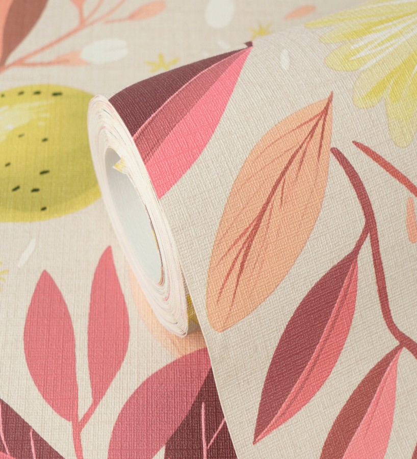 Papel pintado limones estilo chic campestre fondo beige tostado  Citrus Sweet 684987