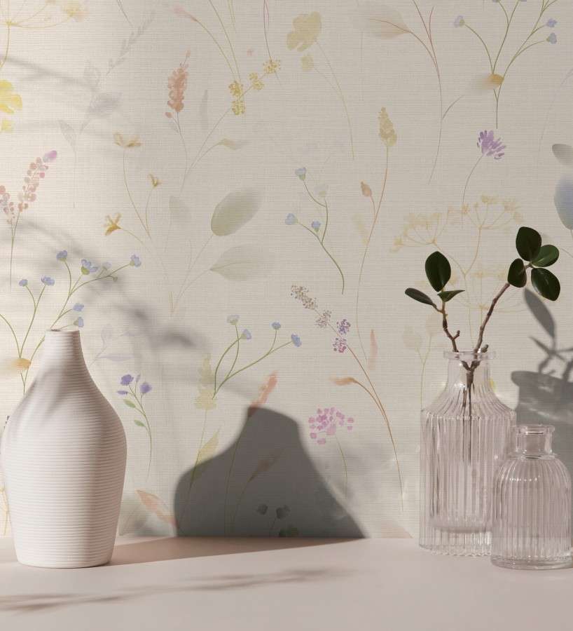 Papel pintado flores silvestres vintage en acuarela fondo texturizado  Sora Painted 684988