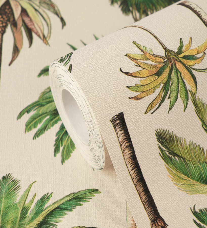 Papel pintado botánico de palmeras coloniales fondo arena  Savanna Palm 684991