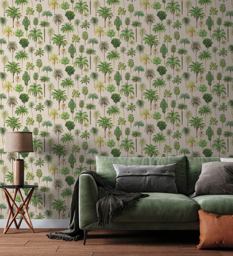 Papel pintado botánico de palmeras coloniales fondo arena  Savanna Palm 684991