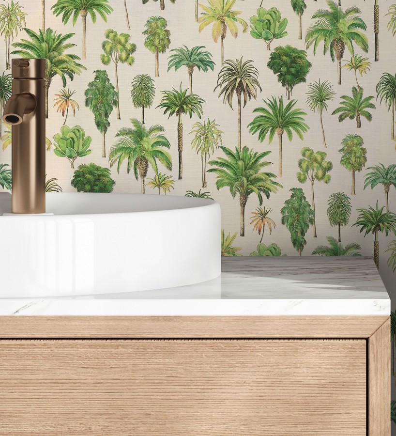 Papel pintado botánico de palmeras coloniales fondo arena  Savanna Palm 684991