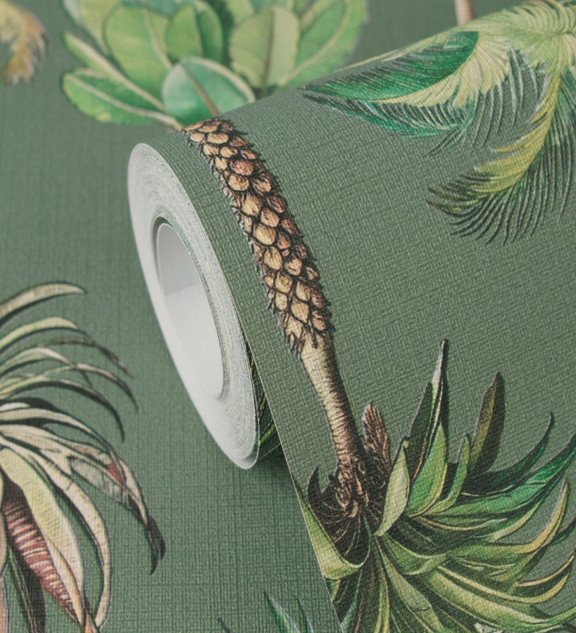 Papel pintado botánico de palmeras coloniales fondo verde  Savanna Palm 684992