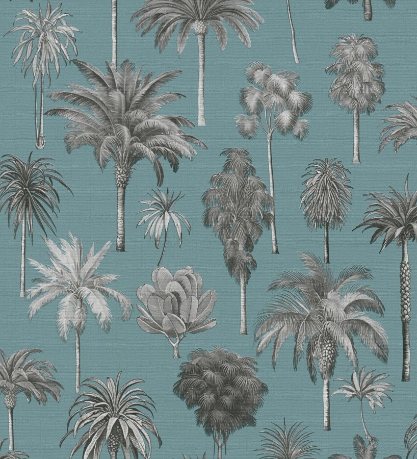 Papel pintado botánico de palmeras coloniales fondo turquesa  Savanna Palm 684994