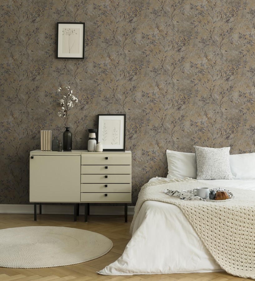 Papel pintado ramas de árboles zen fondo lienzo pátina desgastado  Siena Provence 685000
