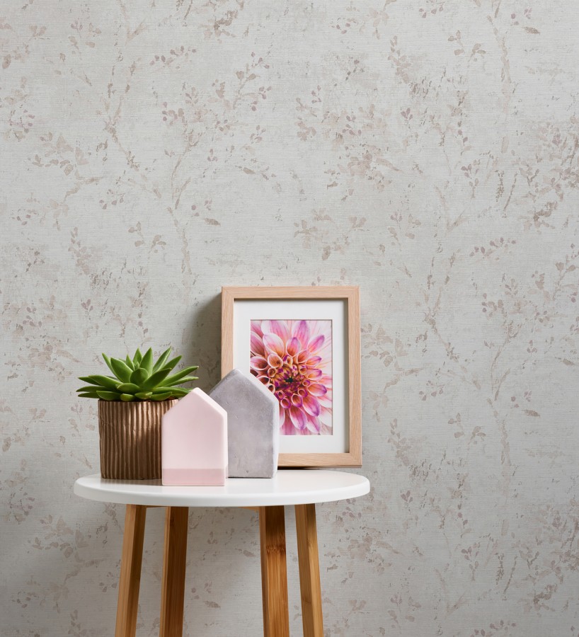Papel pintado ramas de árboles zen fondo lienzo pátina desgastado  Siena Provence 685002