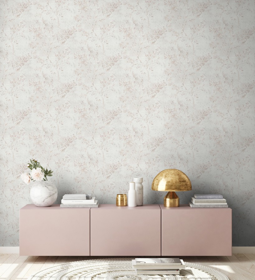 Papel pintado ramas de árboles zen fondo lienzo pátina desgastado  Siena Provence 685002