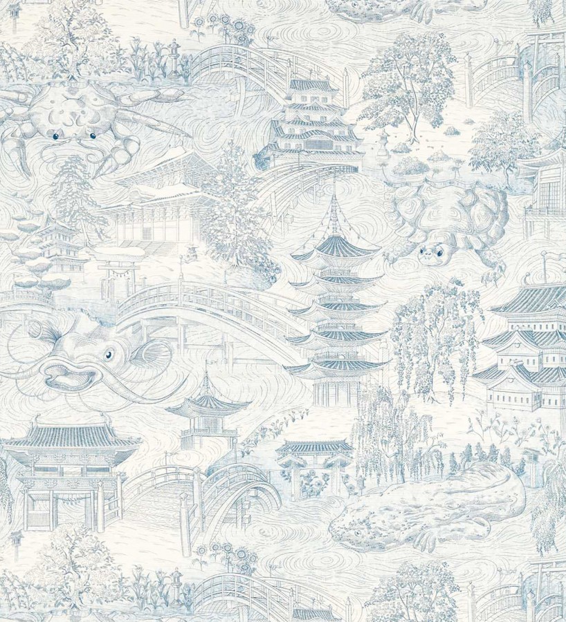 Papel pintado toile de jouy japonés puentes y templos  Kyoto Illustrative 685071
