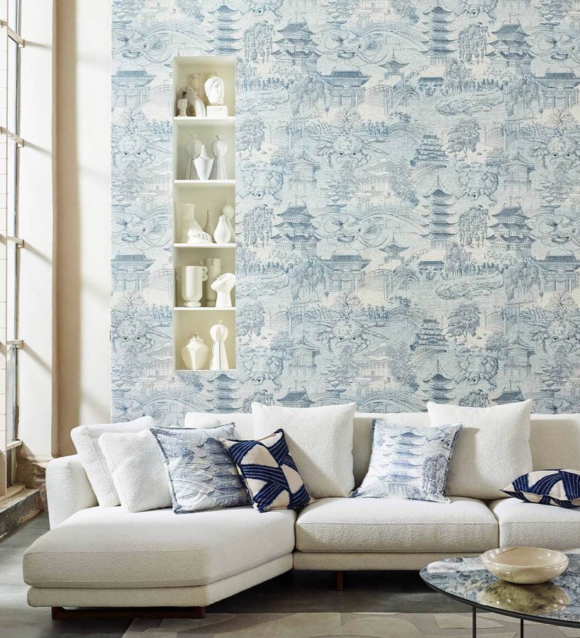 Papel pintado toile de jouy japonés puentes y templos  Kyoto Illustrative 685071