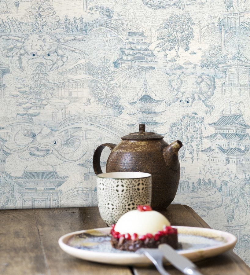 Papel pintado toile de jouy japonés puentes y templos  Kyoto Illustrative 685071