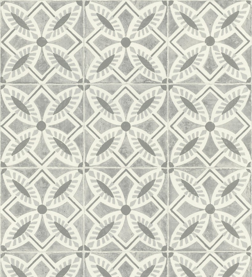 Papel pintado de azulejos hidráulicos fondo gris  Lisbon Tile 685082