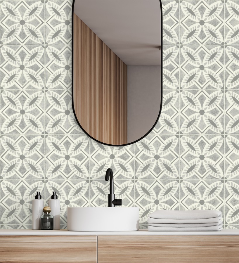 Papel pintado de azulejos hidráulicos fondo gris  Lisbon Tile 685082