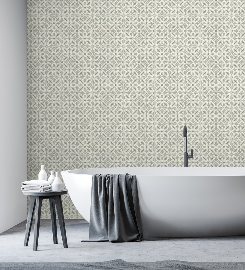Papel pintado de azulejos hidráulicos fondo gris  Lisbon Tile 685082