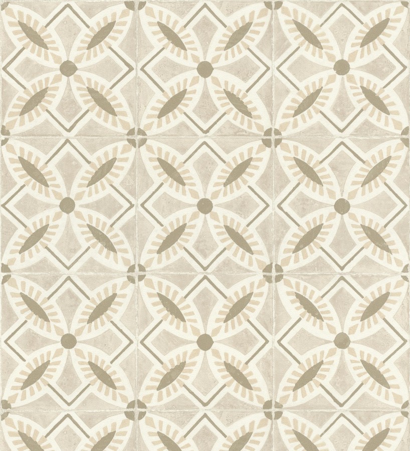 Papel pintado de azulejos hidráulicos fondo beige  Lisbon Tile 685083