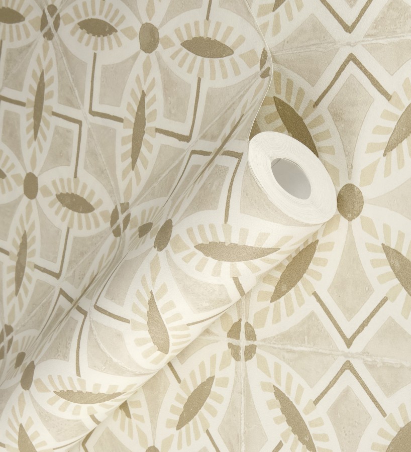 Papel pintado de azulejos hidráulicos fondo beige  Lisbon Tile 685083