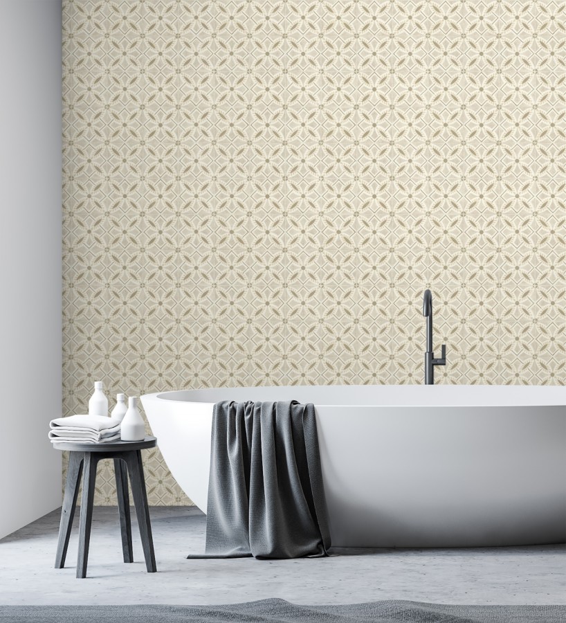 Papel pintado de azulejos hidráulicos fondo beige  Lisbon Tile 685083