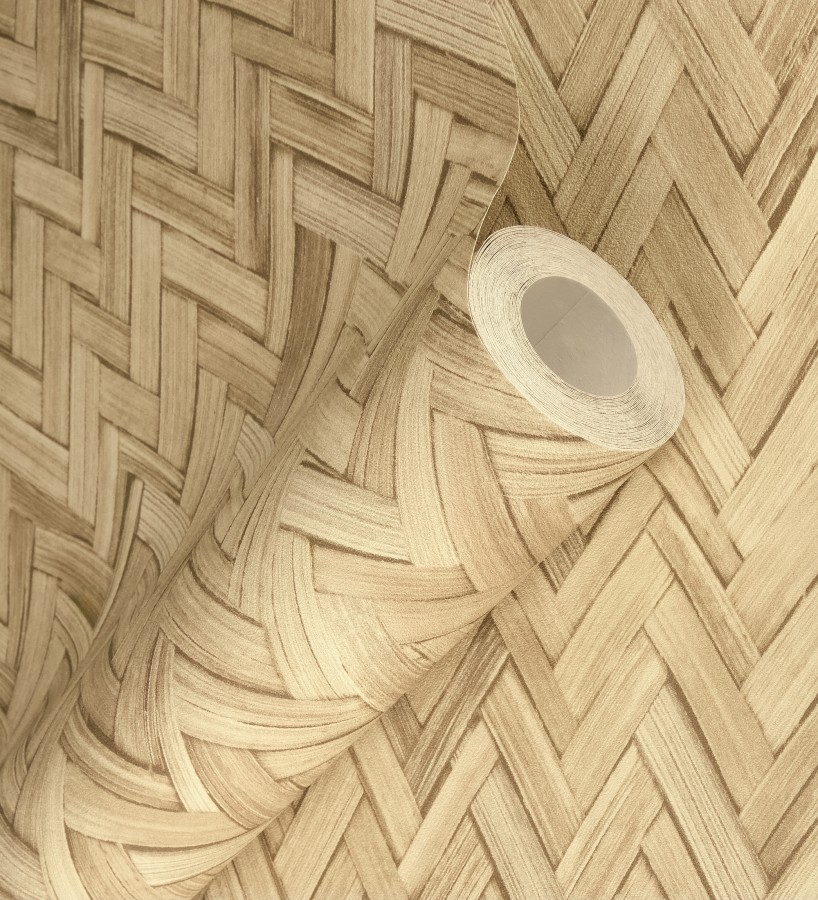 Papel pintado ratán diseño espiga tono arena  Bangkok Rattan 685085