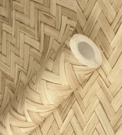 Papel pintado ratán diseño espiga tono arena Bangkok Rattan 685085