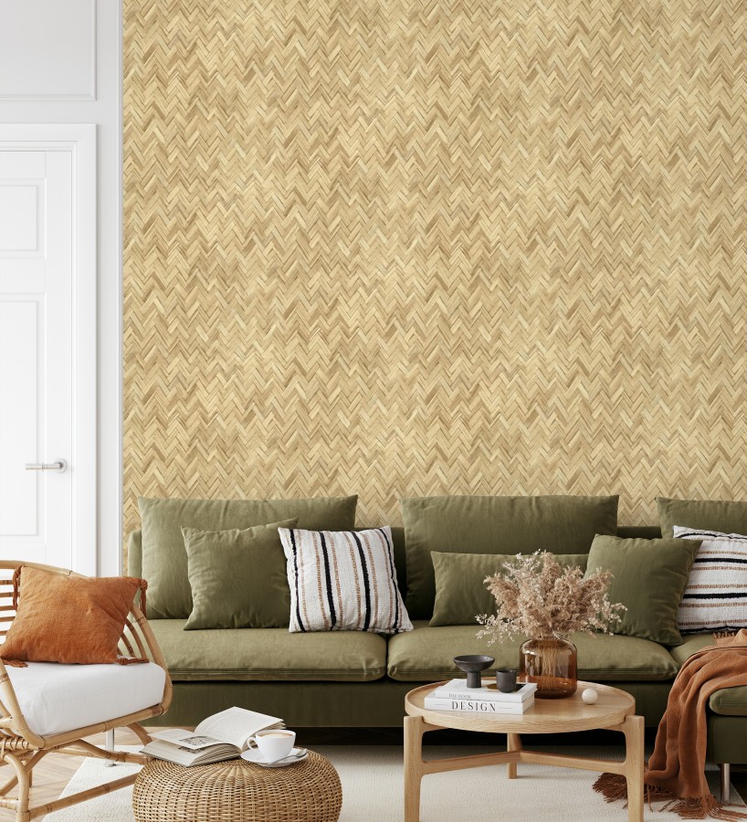 Papel pintado ratán diseño espiga tono arena  Bangkok Rattan 685085