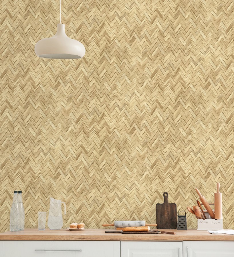 Papel pintado ratán diseño espiga tono arena  Bangkok Rattan 685085