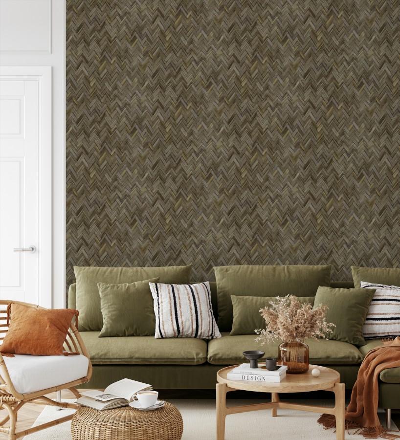 Papel pintado ratán diseño espiga tono sepia profundo  Bangkok Rattan 685086