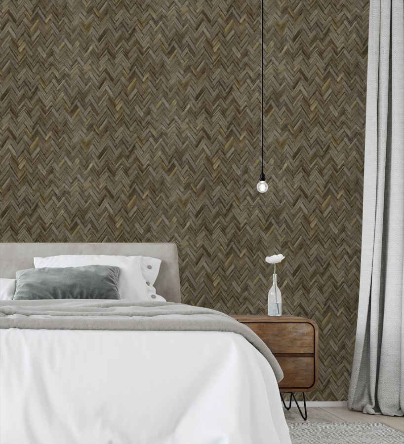 Papel pintado ratán diseño espiga tono sepia profundo  Bangkok Rattan 685086
