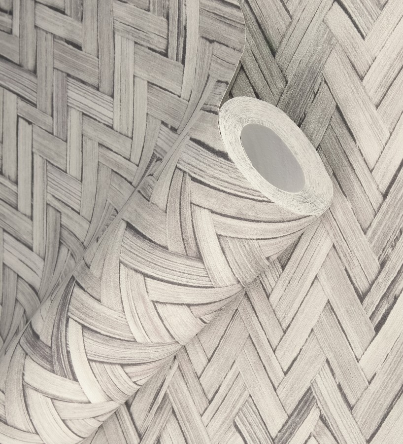 Papel pintado ratán diseño espiga tono gris cálido  Bangkok Rattan 685087