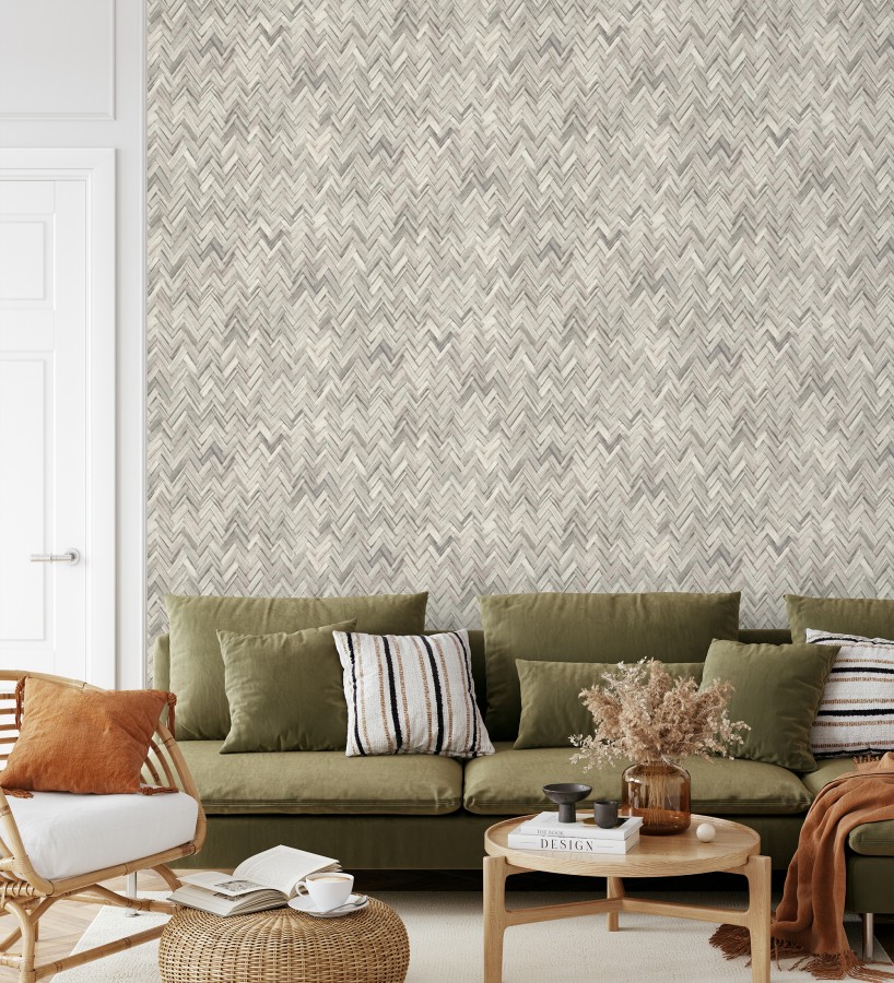 Papel pintado ratán diseño espiga tono gris cálido  Bangkok Rattan 685087