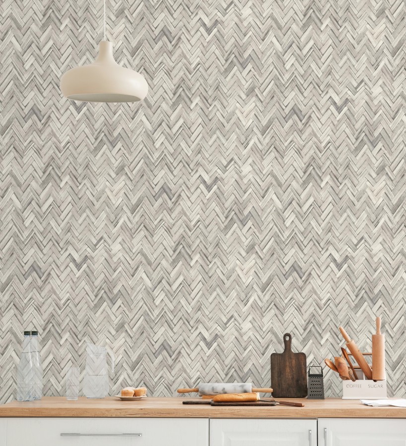 Papel pintado ratán diseño espiga tono gris cálido  Bangkok Rattan 685087