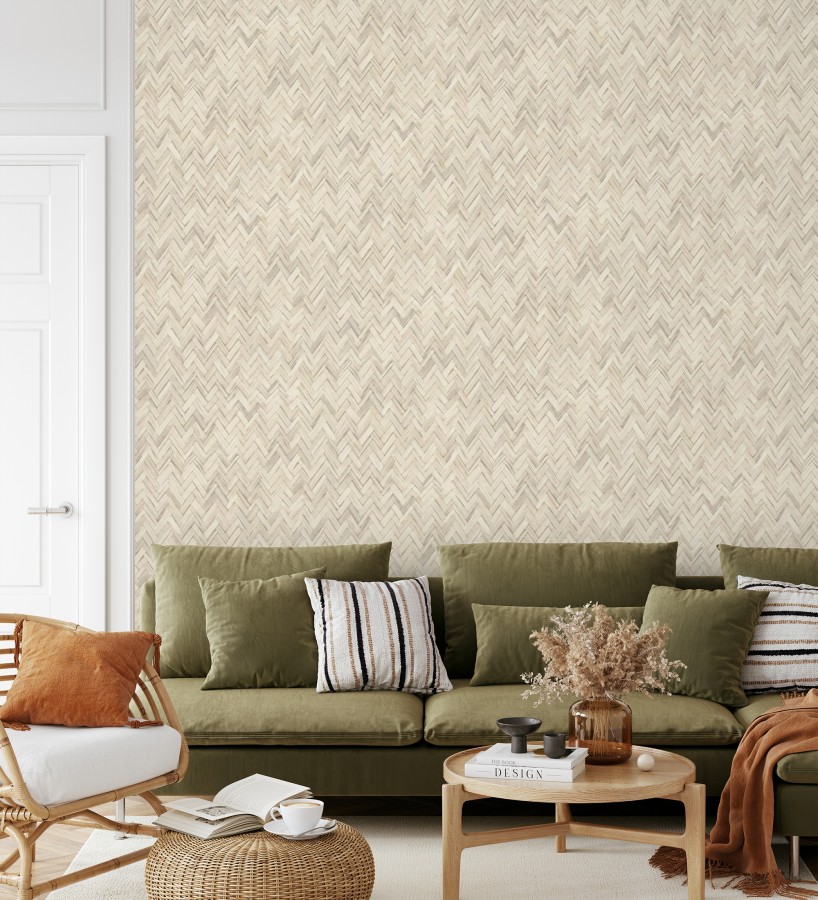 Papel pintado ratán diseño espiga tono beige claro  Bangkok Rattan 685088