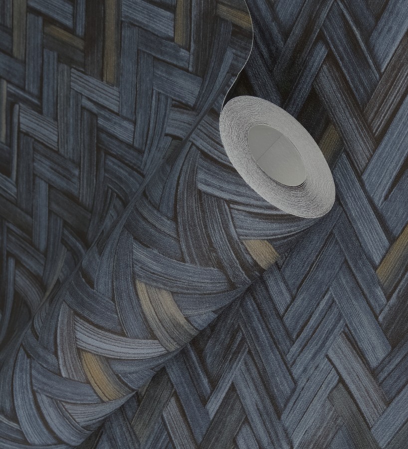 Papel pintado ratán diseño espiga tono azul oscuro  Bangkok Rattan 685089