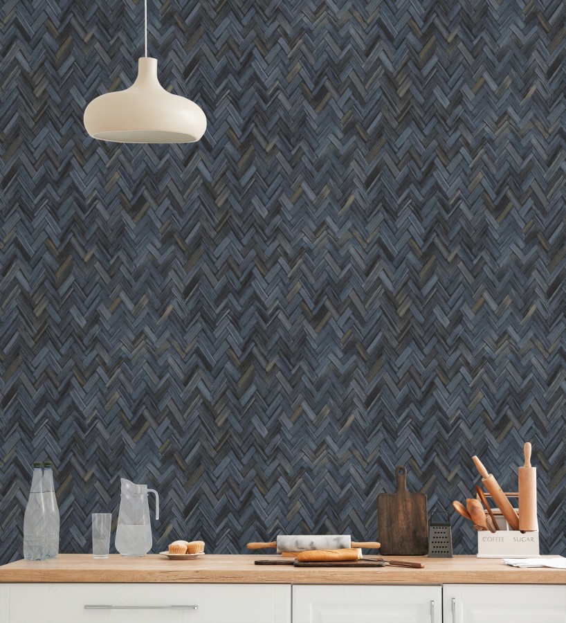 Papel pintado ratán diseño espiga tono azul oscuro  Bangkok Rattan 685089
