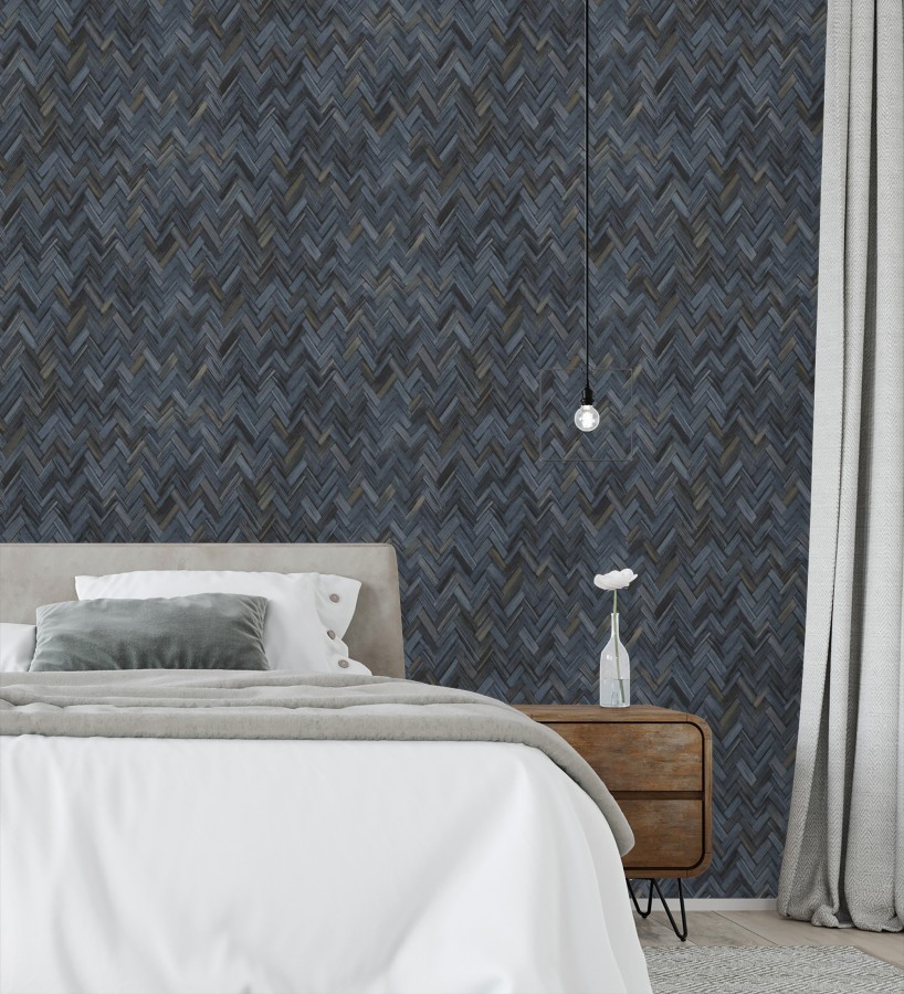 Papel pintado ratán diseño espiga tono azul oscuro  Bangkok Rattan 685089