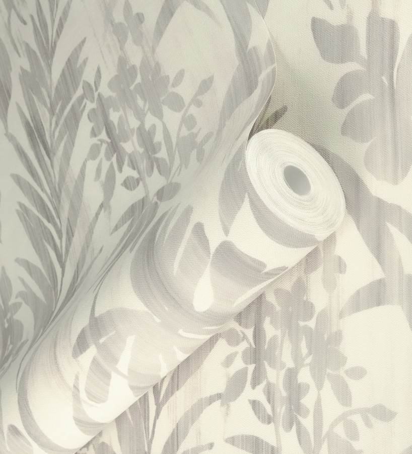 Papel pintado siluetas hojas grises efecto textil desgastado  Loire Delice 685090