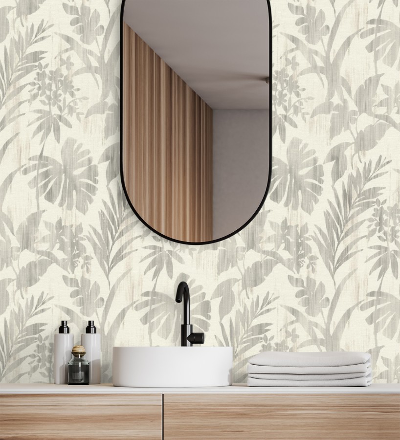 Papel pintado siluetas hojas grises efecto textil desgastado  Loire Delice 685090