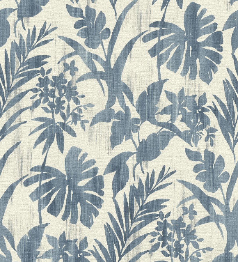 Papel pintado siluetas hojas azul efecto textil desgastado  Loire Delice 685091
