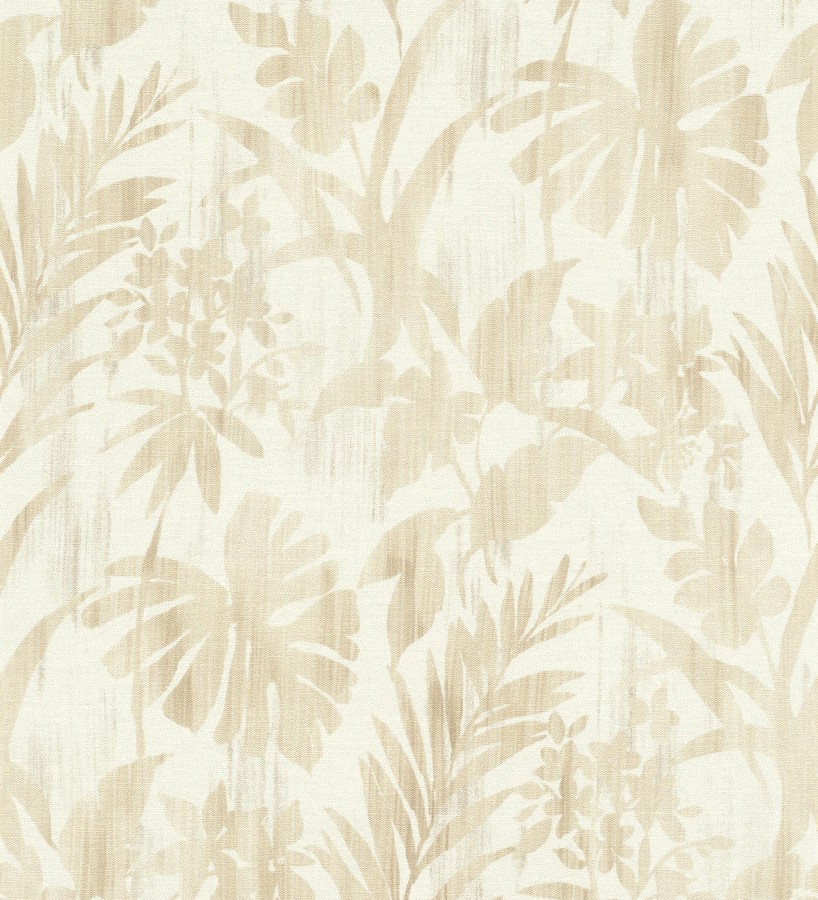 Papel pintado siluetas hojas ocre efecto textil desgastado  Loire Delice 685092