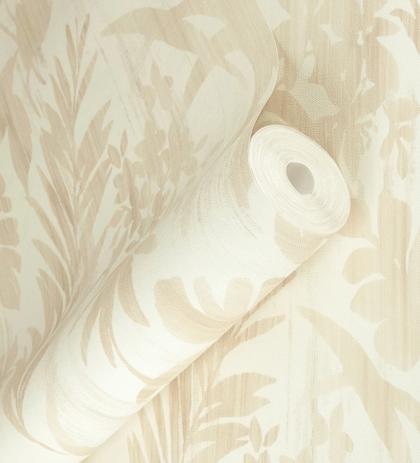 Papel pintado siluetas hojas ocre efecto textil desgastado  Loire Delice 685092