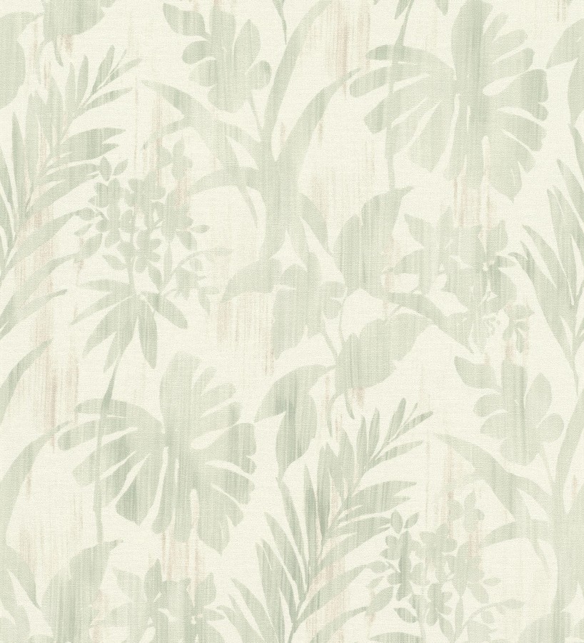 Papel pintado siluetas hojas verde efecto textil desgastado  Loire Delice 685093