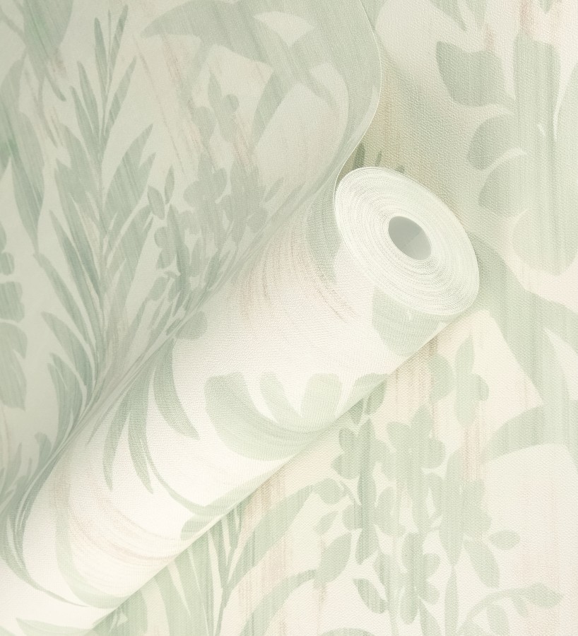 Papel pintado siluetas hojas verde efecto textil desgastado  Loire Delice 685093