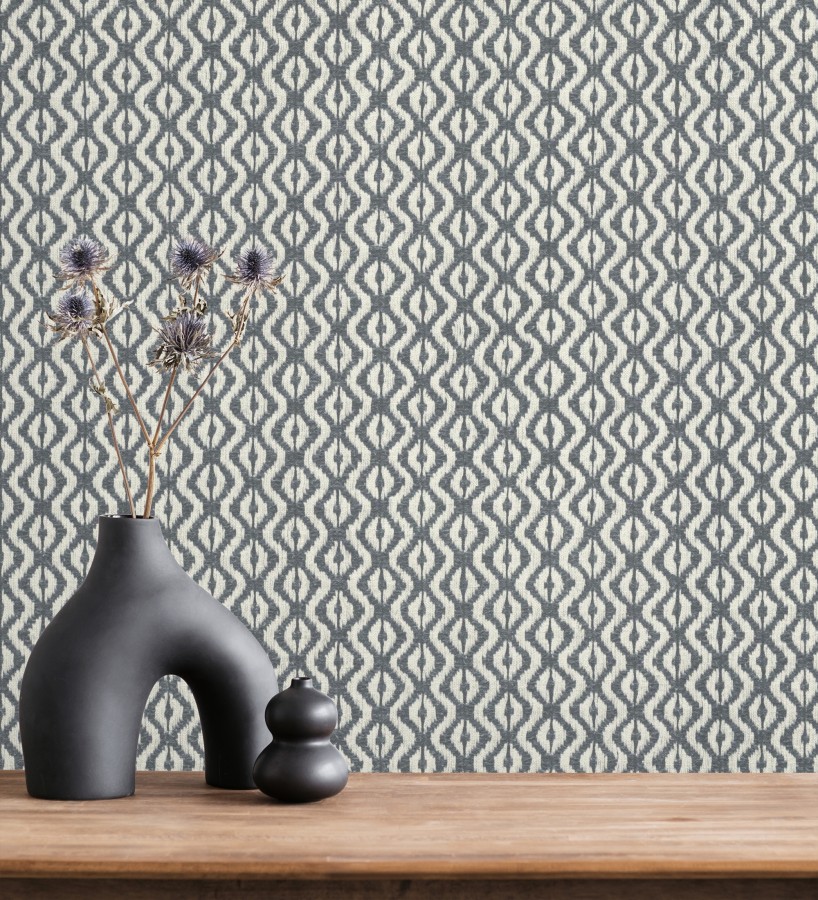 Papel pintado telar de mali lino azul textura ancestral  Agra Woven 685094