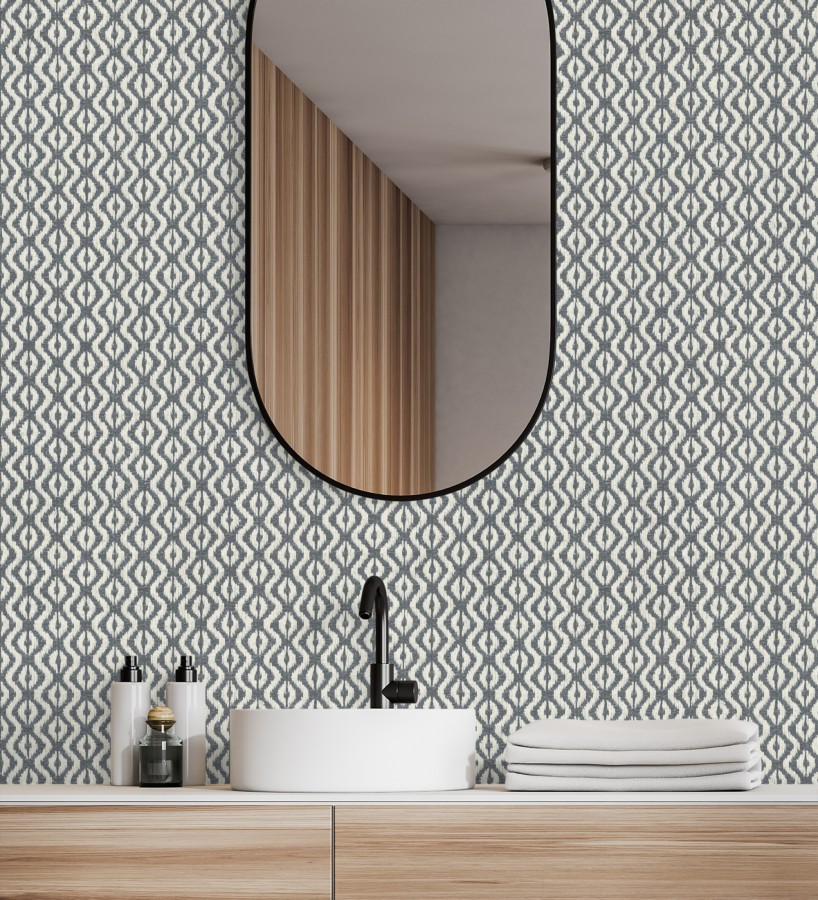 Papel pintado telar de mali lino azul textura ancestral  Agra Woven 685094