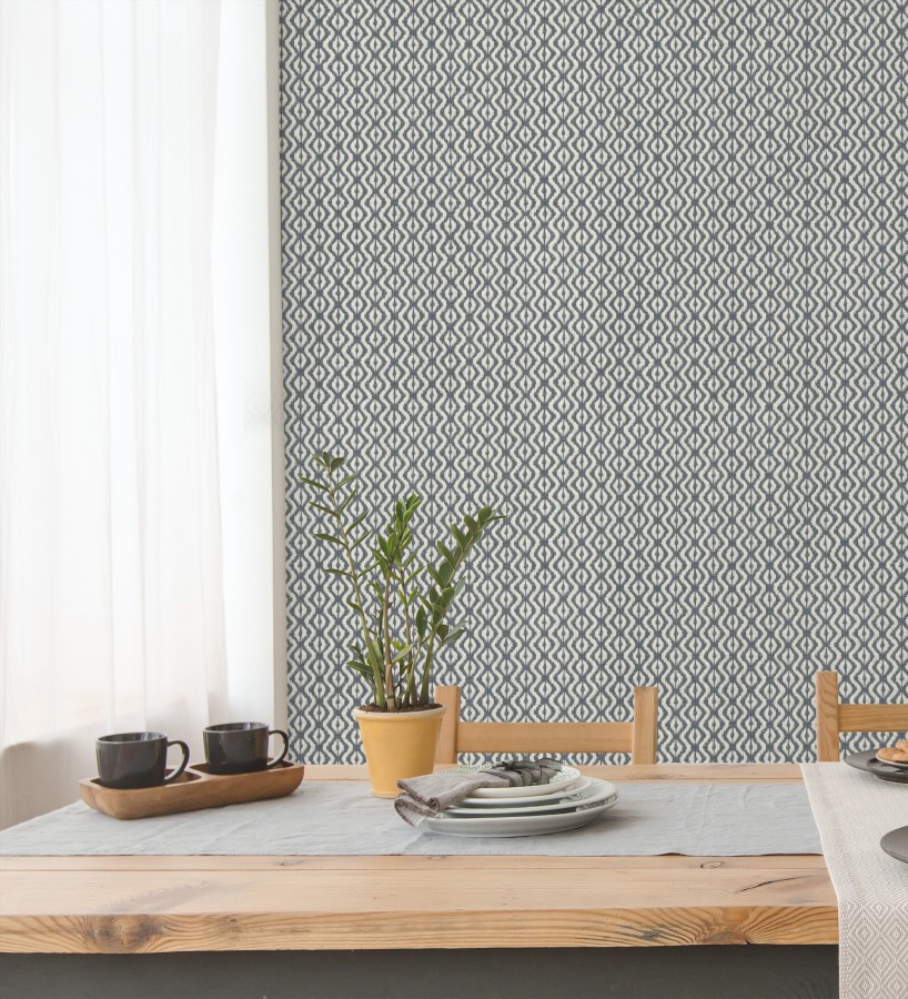 Papel pintado telar de mali lino azul textura ancestral  Agra Woven 685094