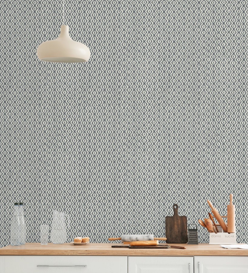 Papel pintado telar de mali lino azul textura ancestral  Agra Woven 685094