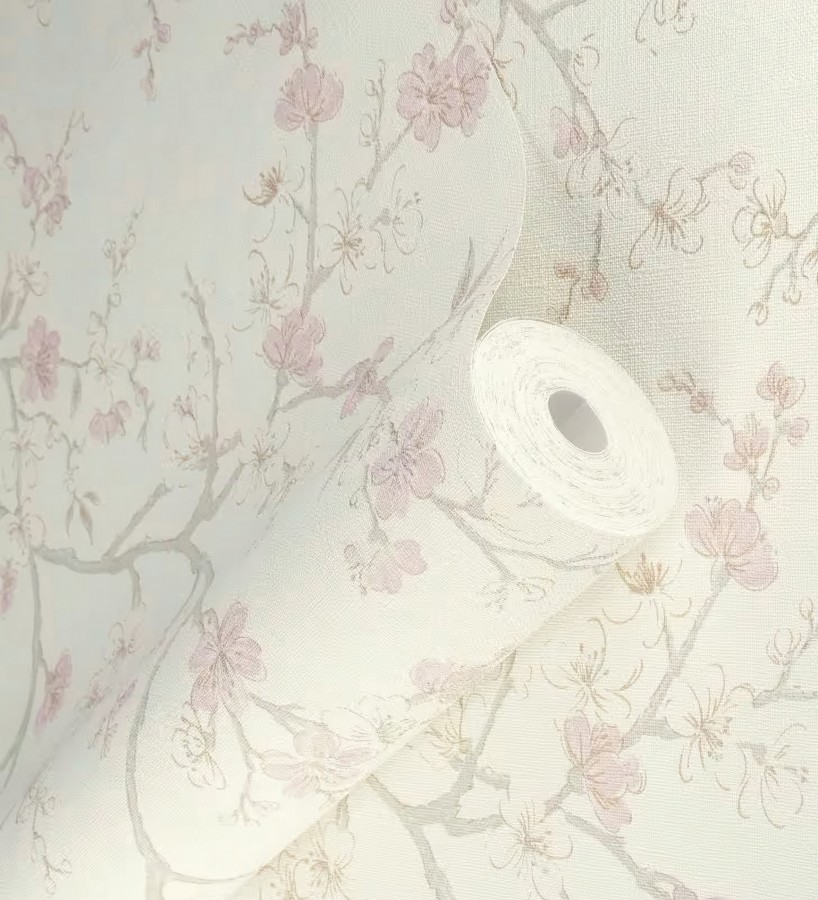 Papel pintado flores de cerezo rosa textura textil estilo japandi  Loire Flowery 685099