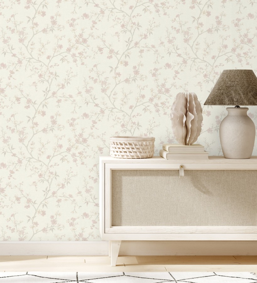 Papel pintado flores de cerezo rosa textura textil estilo japandi  Loire Flowery 685099