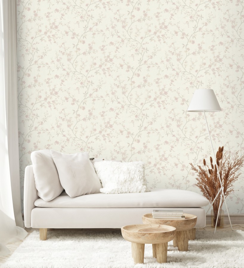 Papel pintado flores de cerezo rosa textura textil estilo japandi  Loire Flowery 685099