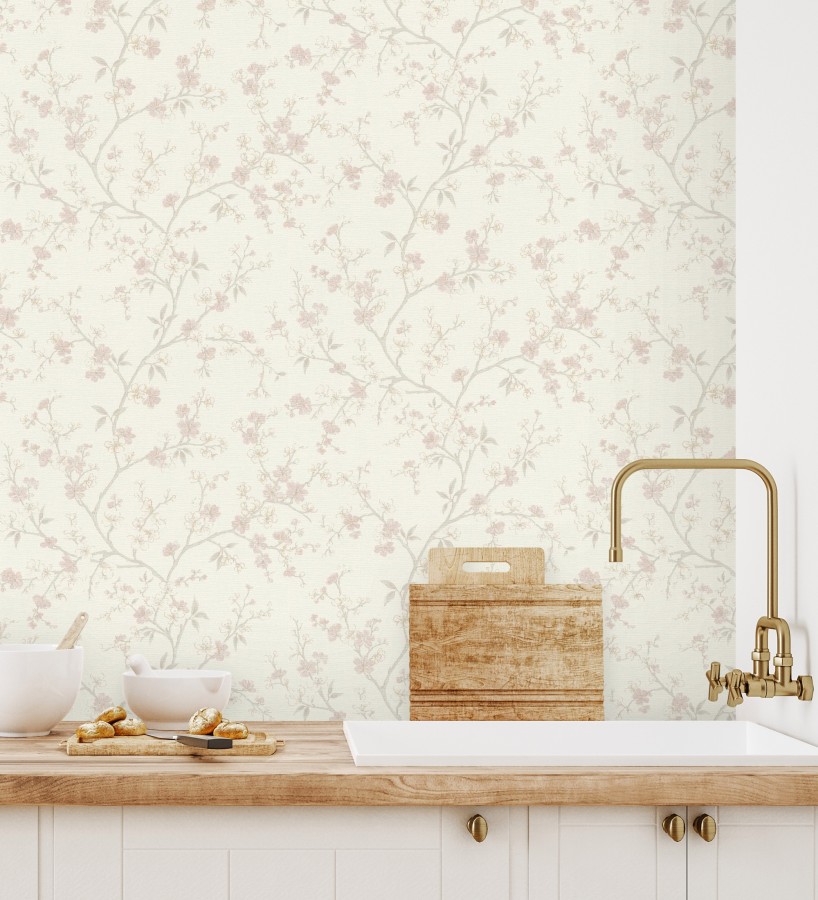 Papel pintado flores de cerezo rosa textura textil estilo japandi  Loire Flowery 685099
