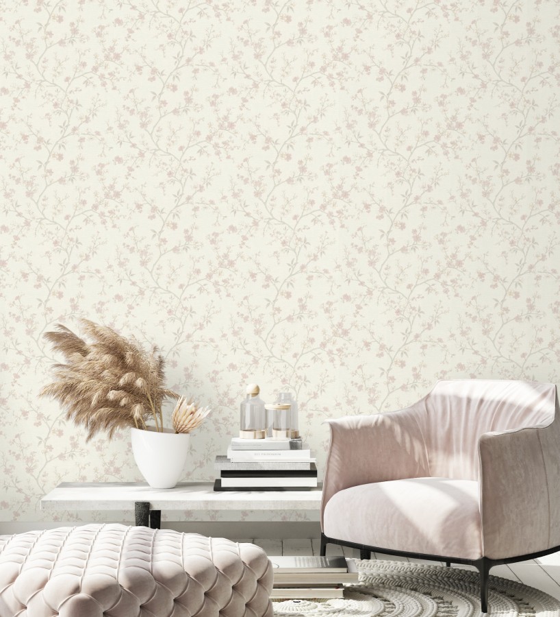 Papel pintado flores de cerezo rosa textura textil estilo japandi  Loire Flowery 685099